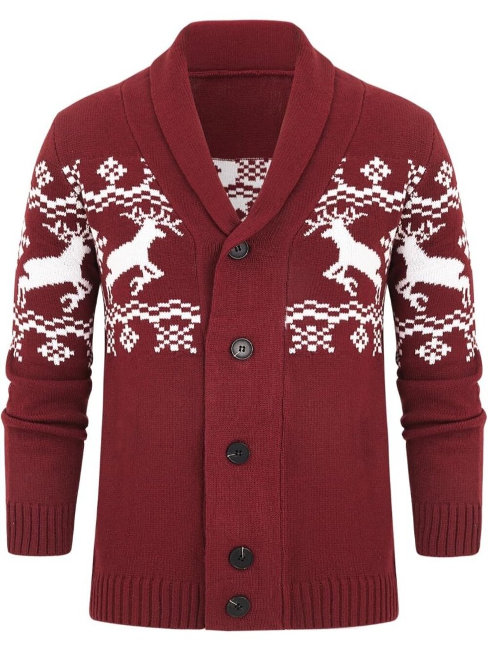 🆕Men's Red Chunky Cable Knit Cardigan Sweater Shawl Collar Button Down